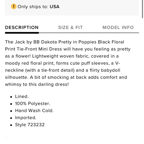 Jack by BB Dakota Pretty in Poppies Black Floral Print Tie Front Mini Dress NWT - Picture 5 of 7